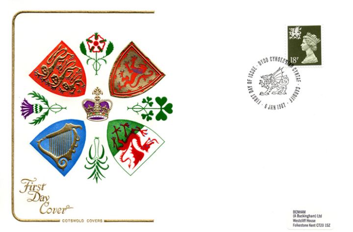 Wales 18p Olive-green, Regional Coats of Arms & Emblems