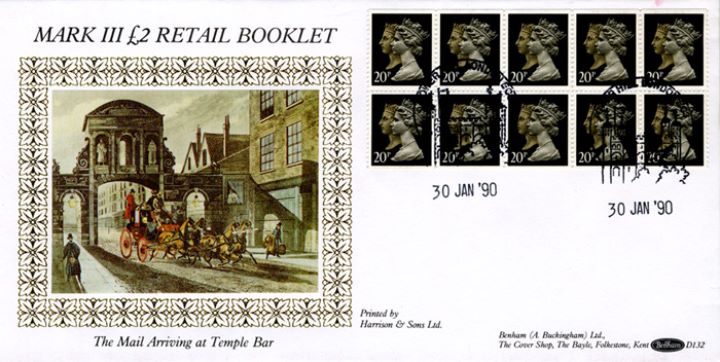 Window: Penny Black Anniversary: £2, Mail arriving at Temple Bar