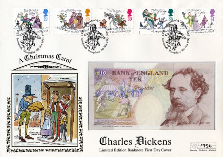 Christmas 1993, £10 Dickens Banknote Cover