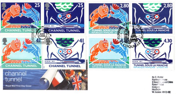 Channel Tunnel, Double Dated Cover with Eight Stamps