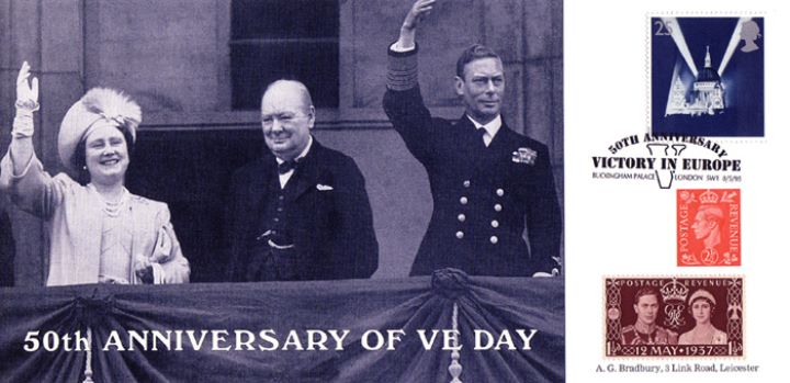 VE Day, King & Queen with Churchill