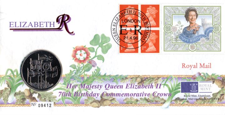 Window: Queen's 70th Birthday, £5 Coin Cover