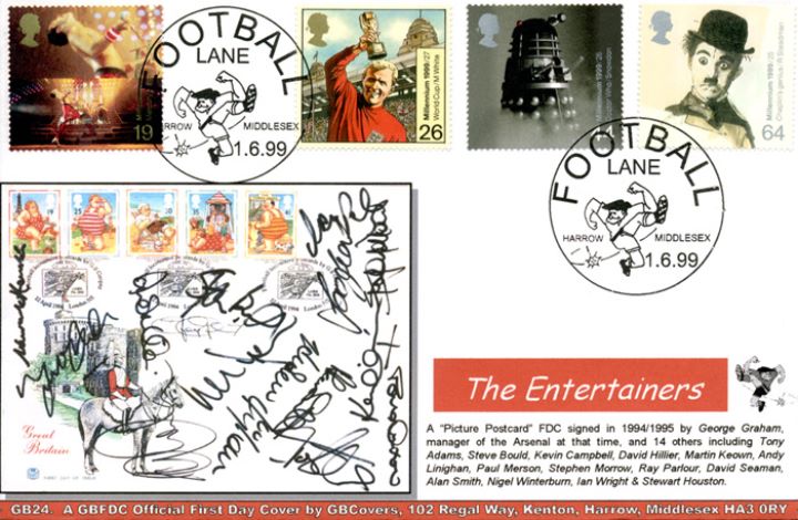 Entertainers' Tale, Postcard FDC signed by Arsenal Players