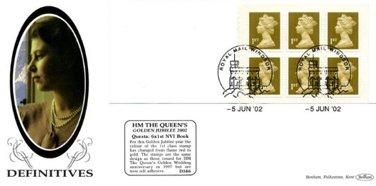 Self Adhesive Gold Stamps 6 x 1st H M The Queen First Day