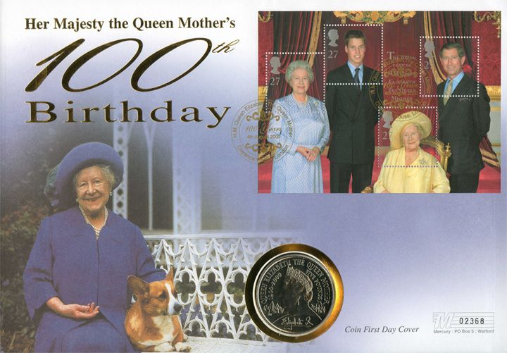 Queen Mother: Miniature Sheet, Queen Mother with Corgi