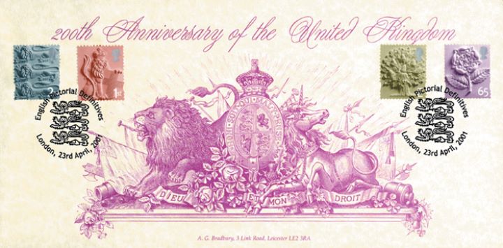 England 2nd, 1st, E, 65p, The Lion & the Unicorn