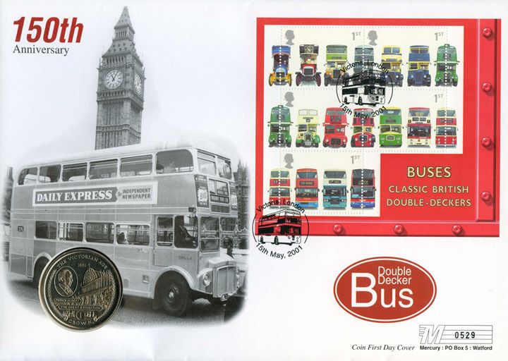 Double Decker Buses: Miniature Sheet, Big Ben Coin Cover