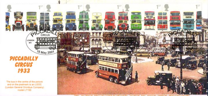 Double Decker Buses: Stamps, Piccadilly Circus