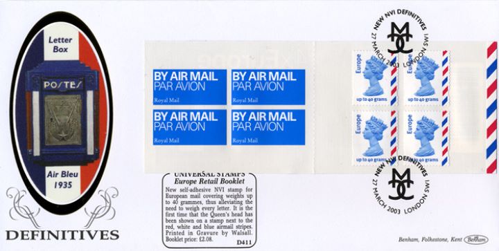 Self Adhesive: Airmail: 4 x Europe (40 grams), French Pillar Box