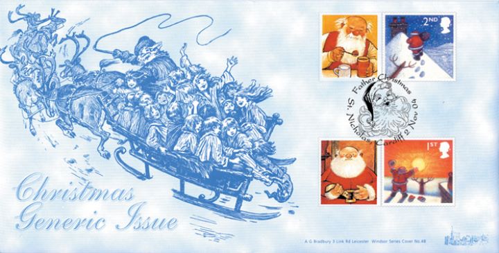 Christmas: Generic Sheet 2004, Father Christmas & Children on Sleigh