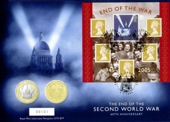 End of the War: Miniature Sheet, Medal & £2 Coin Cover