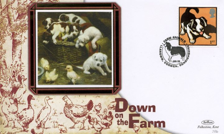 Farm Animals, Puppies in basket