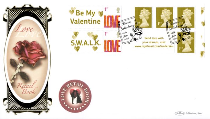 Self Adhesive: 6 x 1st Advert (Valentines), Rose and Pearls