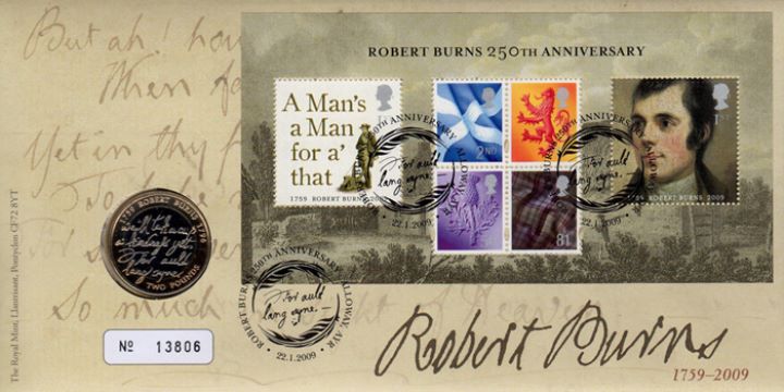 Robert Burns: Miniature Sheet, £2 Coin Cover