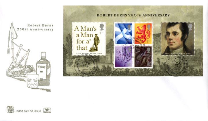 Robert Burns: Miniature Sheet, Bagpipes and Whisky