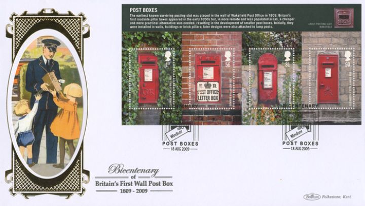 Post Boxes: Miniature Sheet, Postman with children