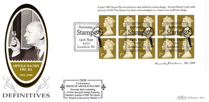 Arnold Machin: Miniature Sheet, Machin examines the stamps