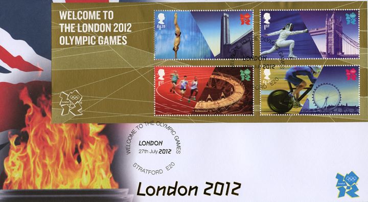 Welcome to the London 2012 Olympic Games: Miniature Sheet, Olympic Torch and Union Flag