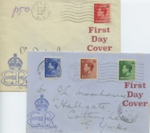 01.09.1936
KEVIII: 1/2d, 1 1/2d, 2 1/2d
Pair of covers for the only 4 stamps issued for Eviii