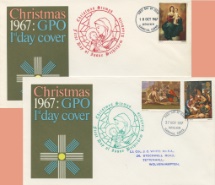 27.11.1967
Christmas 1967 (3d & 1/6d)
Matching Pair of Covers
Royal Mail/Post Office