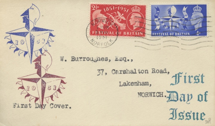 Festival of Britain, Plain cover with cachets