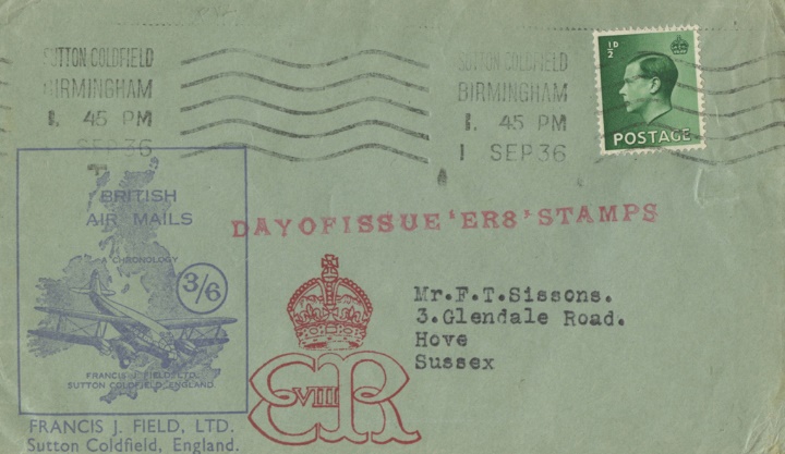 KEVIII: 1/2d Green, British Air Mails
