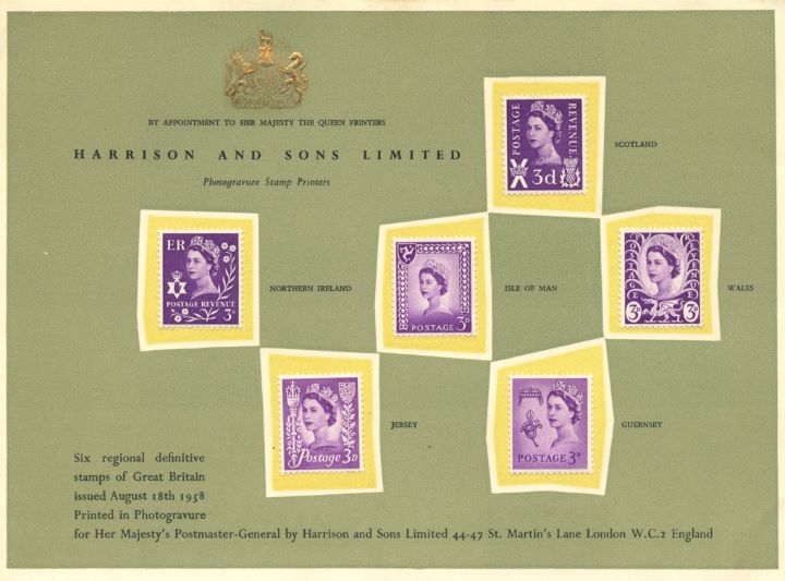 Regionals 1958 Set (3d), Harrison's Presentation Card MInt Stamps