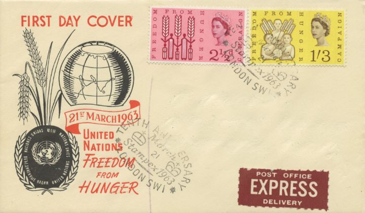 Freedom From Hunger, Globe, Corn and UN Emblem