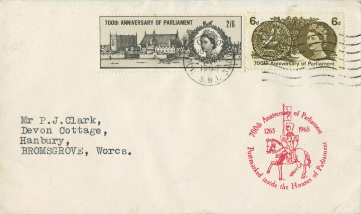 700th Anniv. of Parliament, Plain cover with cachet