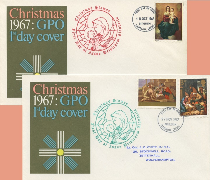 Christmas 1967 (3d & 1/6d), Matching Pair of Covers