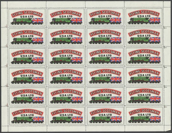 Flying Scotsman Stamp Sheet, USA Tour