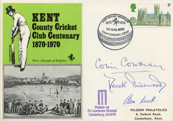 Kent County Cricket, Signed: Cowdrey, Underwood & Knott