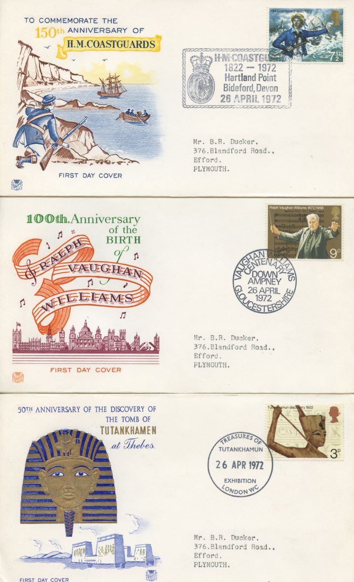 General Anniversaries 1972, Set of Three Appropriate Postmarks