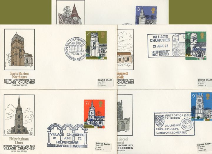 Village Churches, Set of Five Appropriate Postmarks