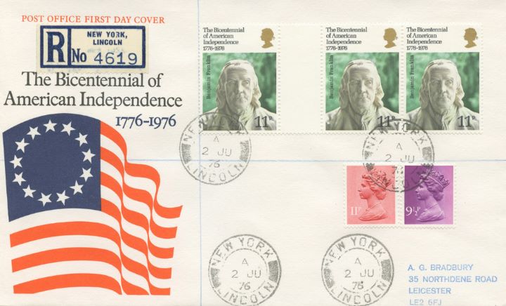 USA Bicentenary: 11p, New York with Gutter Pair