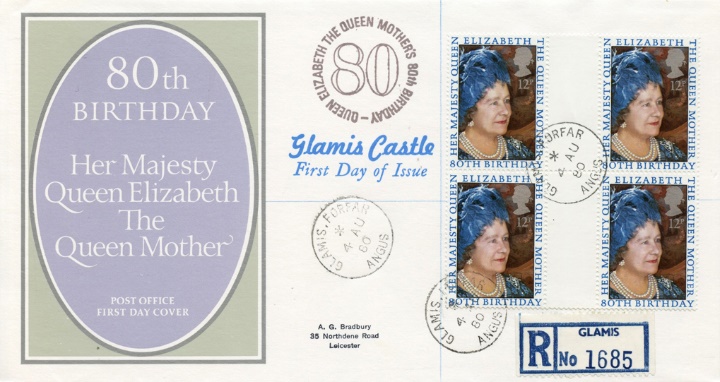 Queen Mother 80th Birthday, Glamis Castle cachet