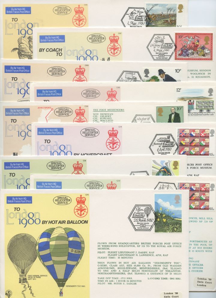 London 1980: 50p Stamp, Set of Nine LONDON 1980 covers