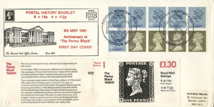 Counter: New Design: £1.30 Postal Hist 1 (Penny Black), Penny Black Stamp Book