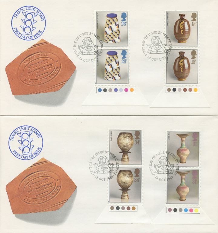 Studio Pottery, Traffic Light stamps - pair