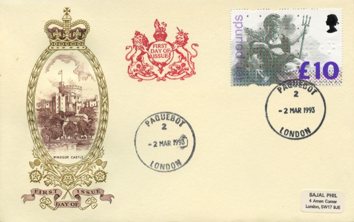 Britannia: £10, Windsor Castle | First Day Cover / BFDC