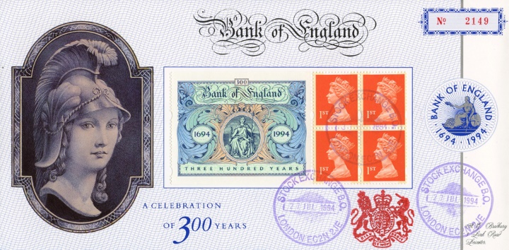 Window: Bank of England, Stock Exchange Purple Postmark