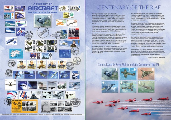 RAF Centenary, History of Aircraft on British Stampms