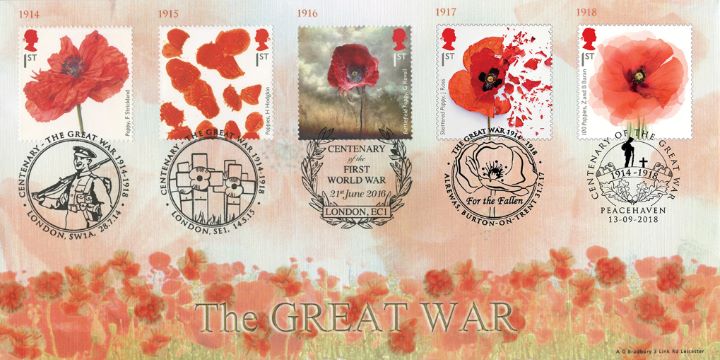 The Great War, QUINTUPLE stamps and postmarks