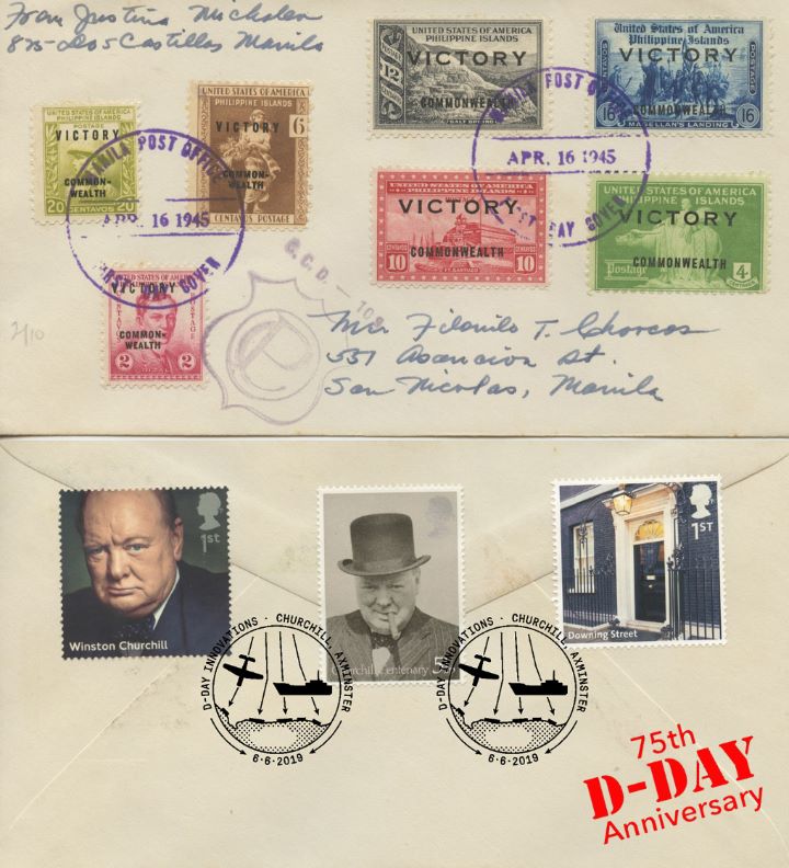 D-Day, USA Victory stamps from Philippines double date