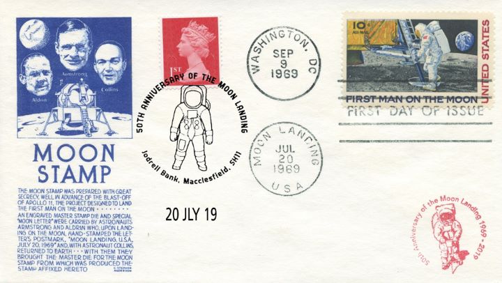 Moon Landing Double-dated cover, Moon Stamp