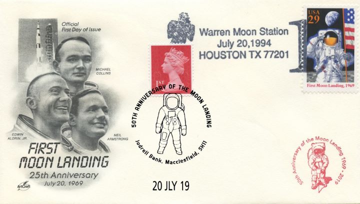 Double-dated cover, Collins, Aldrin and Armstrong