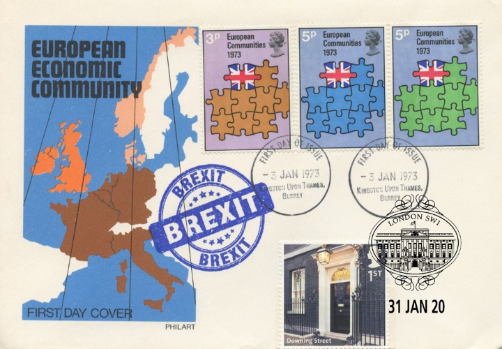 Brexit Double-Dated Cover, Europe Map EEC