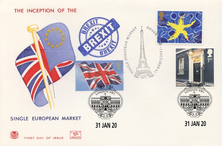 Brexit Double-Dated Cover, Single Market Triple Postmark