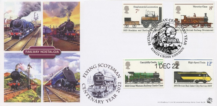 First use of centenary year postmark, Flying Scotsman