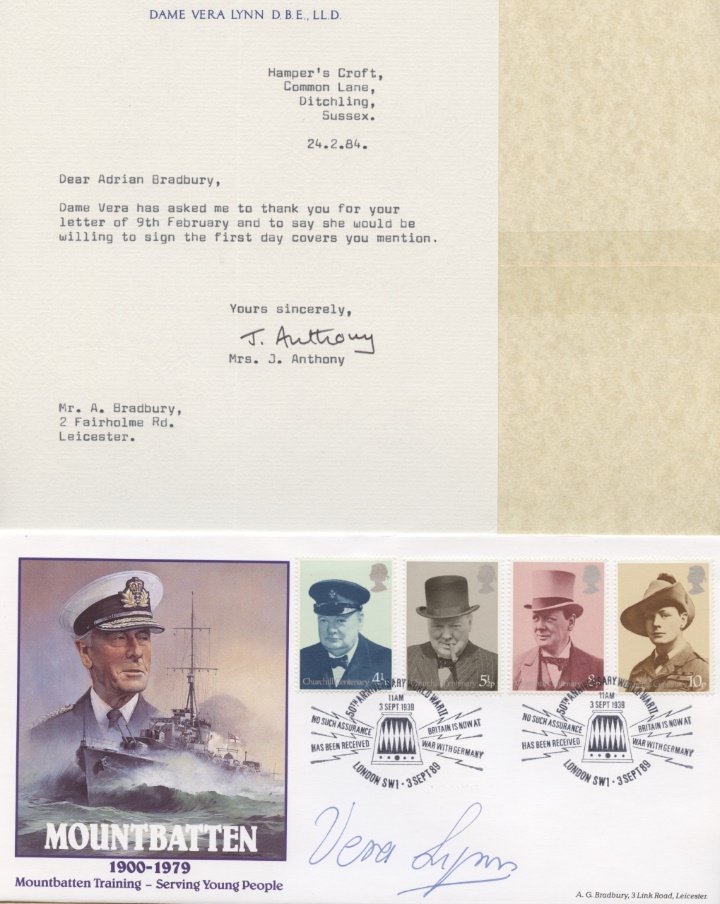 Mountbatten Training, Vera Lynn signed cover & letter